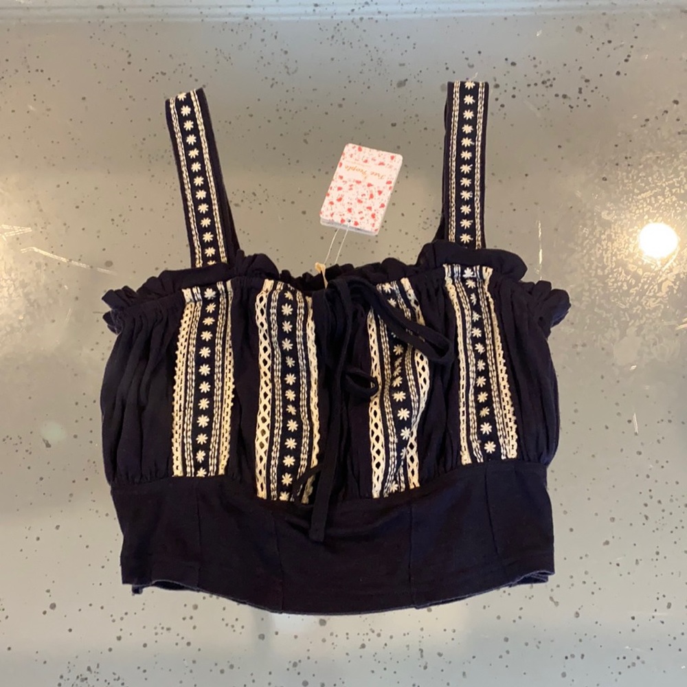 Free People crop top in navy with white design